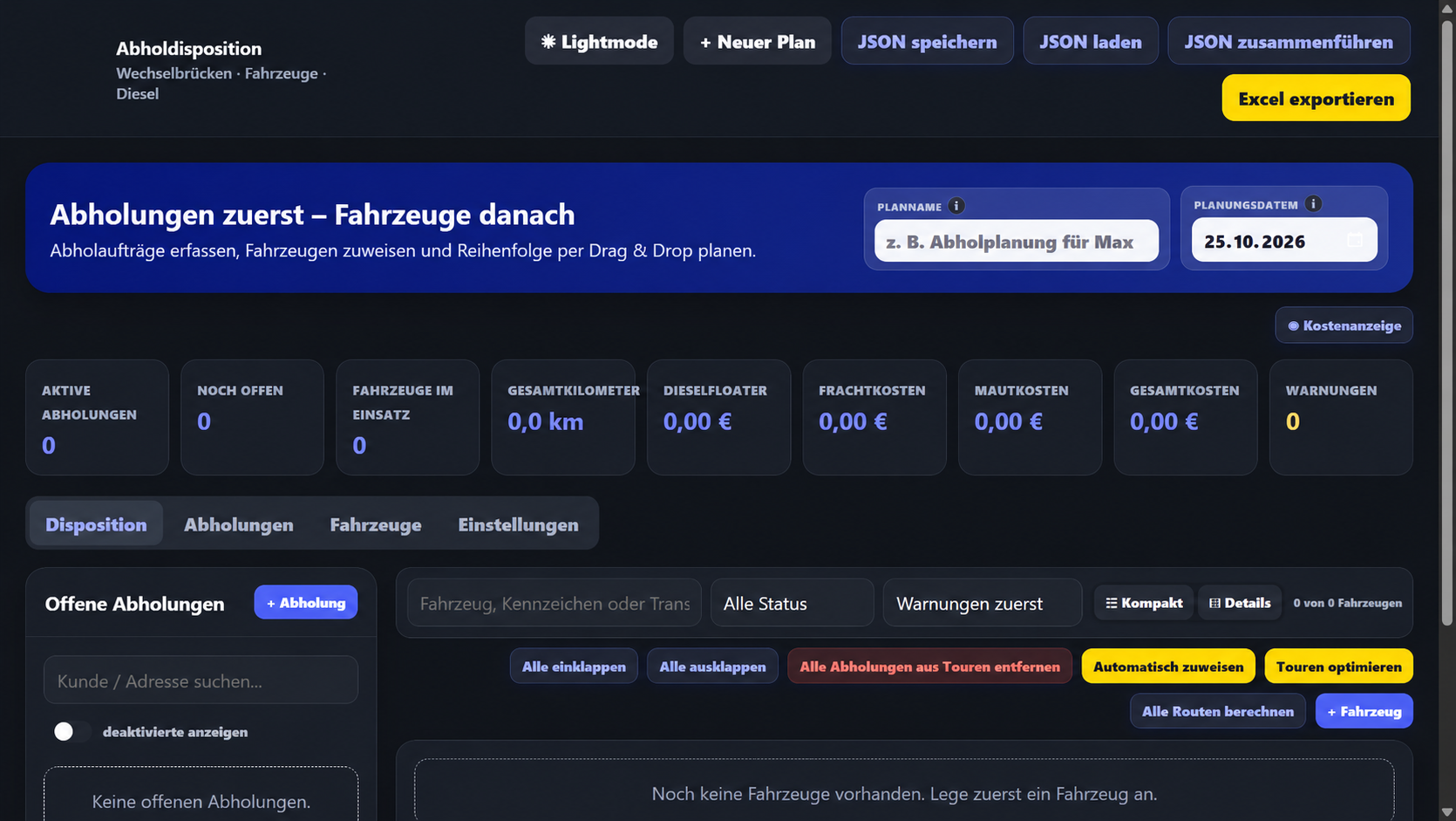 Screenshot: Abholer-Planer